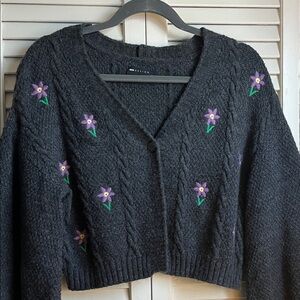 ASOS Charcoal Cardigan with Purple Floral Design